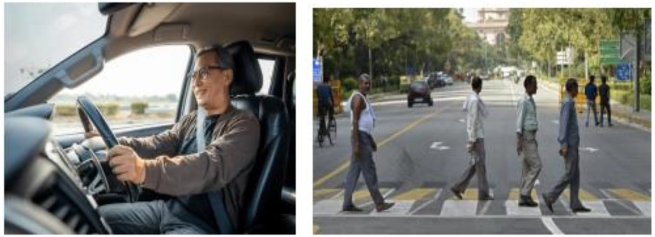 Driving a car and walking in the city comparison